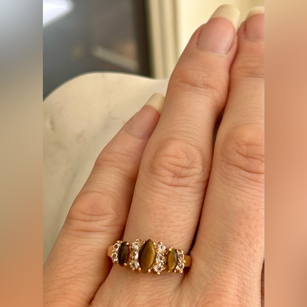 Genuine Tiger Eye 18K Gold Plated Band Ring - Picture 6 of 6